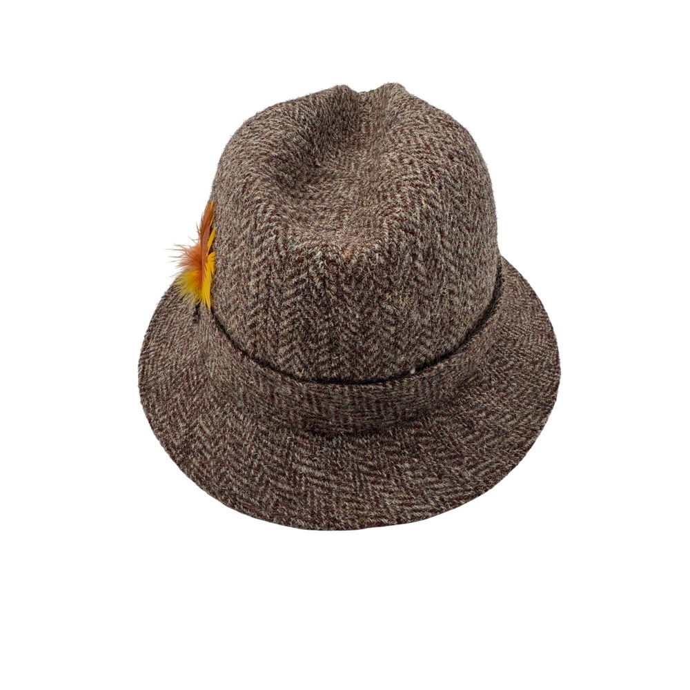 Stetson Harris Tweed Hat Handwoven Scotland Virgin Wool Feather Hustler Beige - Picture 3 of 8